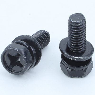 Beli Baja Karbon Hitam Zinc Plated Hex Kepala baut dengan Indentasi Cross Socket Spring Washer dan Flat Washer Assemblies online manufacture