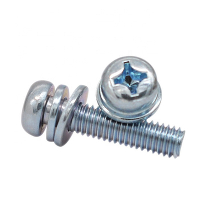 Biru dan putih seng galvanis baja karbon silang pan kepala sekrup dengan mesin cuci spring washer dan flat washer SEM sekrup